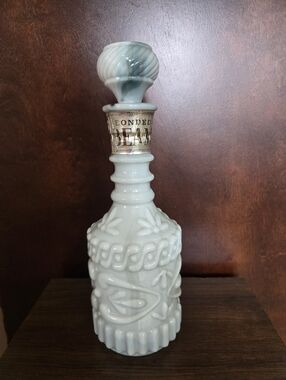 Vintage Milk Glass Decanter with Fleur & Scroll Relief Jim Beam